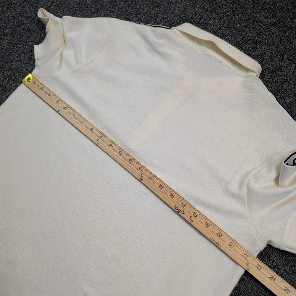 True Religion Y2K Damask Polo Shirt L Off White Horseshoe Tape Streetwear Mens